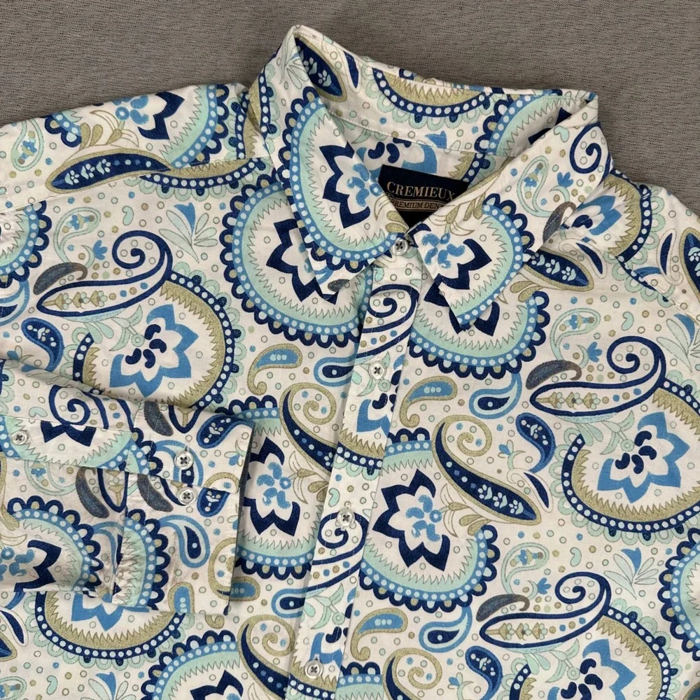 Cremieux Paisley Shirt Mens 2XB Blue AOP Medallion Cotton Stretch Preppy
